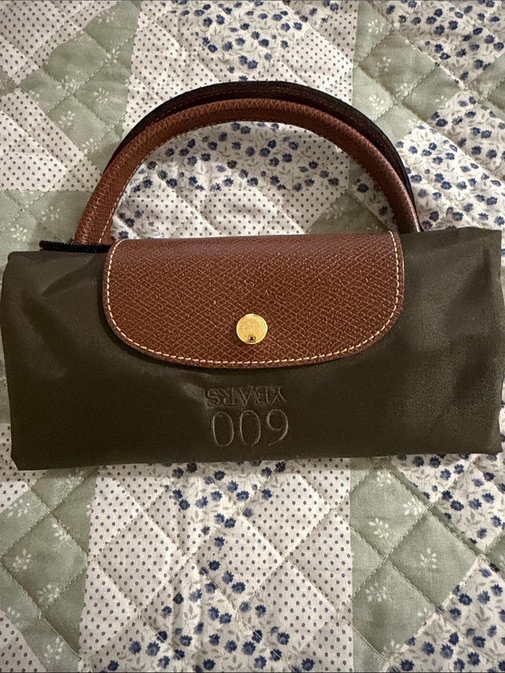 Longchamp Brown and Dark Green Mini Top-Handle Bag